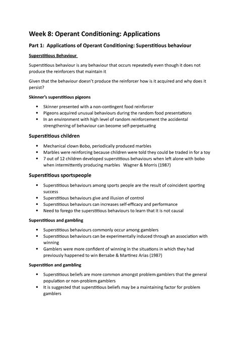 Week 8 operant conditioning applications - Week 8: Operant Conditioning ...