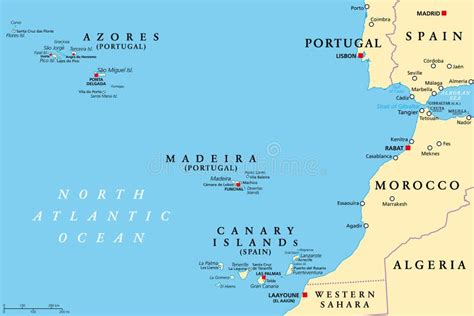 Azores, Madeira, and Canary Islands, Autonomous Regions, Political Map ...