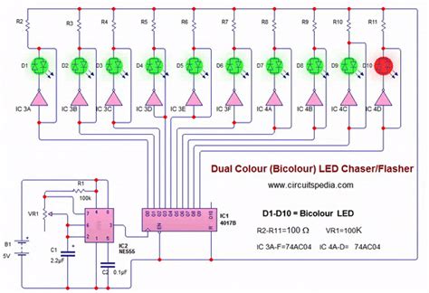 Bicolour Blinking LED Lights Circuit, Bi Colour LED Flasher Circuit ...