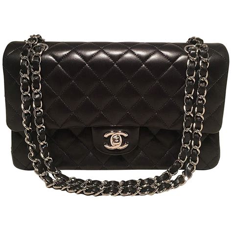 Chanel Black Lambskin Medium 10 inch 2.55 Double Flap Classic Shoulder ...