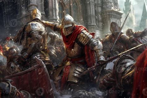 Knights in armor fighting some other characters. 24173522 Stock Photo ...