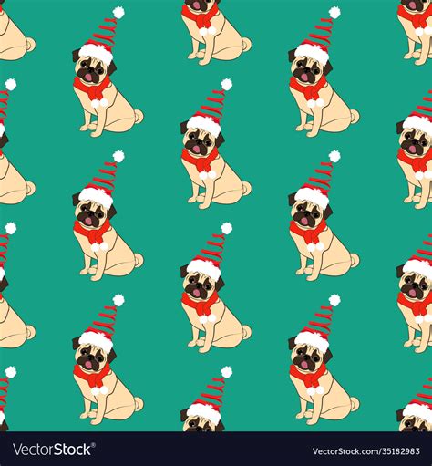 Pug in christmas costume seamless pattern Vector Image