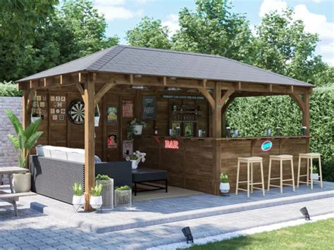 GARDEN BAR WOODEN Outdoor Pub Shed Gazebo Kiosk Counter 6mx3m Leviathan ...