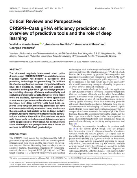 (PDF) CRISPR–Cas9 gRNA efficiency prediction: an overview of predictive ...