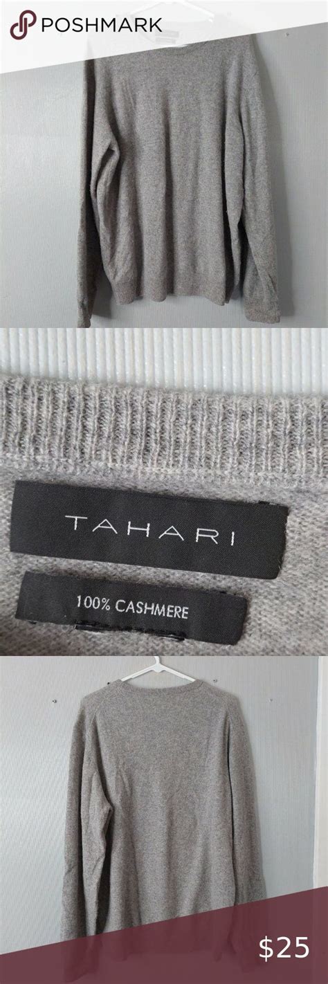 Tahari 100% Cashmere Sweater Mens XL Gray Long Sleeve Pullover