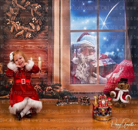 Santa Claus Peeking in Window Photography Backdrop Holiday | Etsy