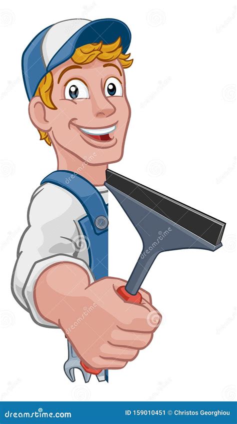 Cartoon Window Cleaning Squeegee Car Wash Cleaner Stock Vector ...