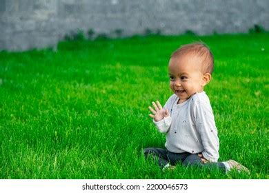 Happy Baby Waving Hello Sitting On Stock Photo 2200046573 | Shutterstock