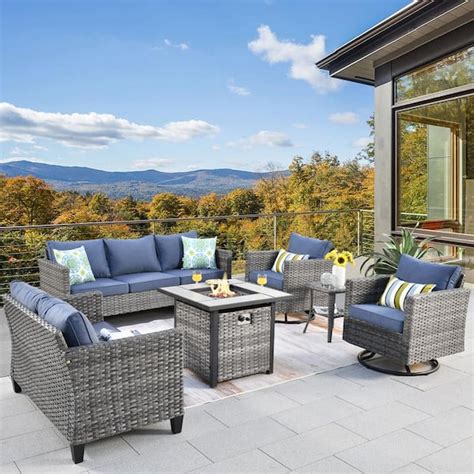 XIZZI Jupiter 6-Piece Wicker Outdoor Patio Fire Pit Seating Sofa Set ...