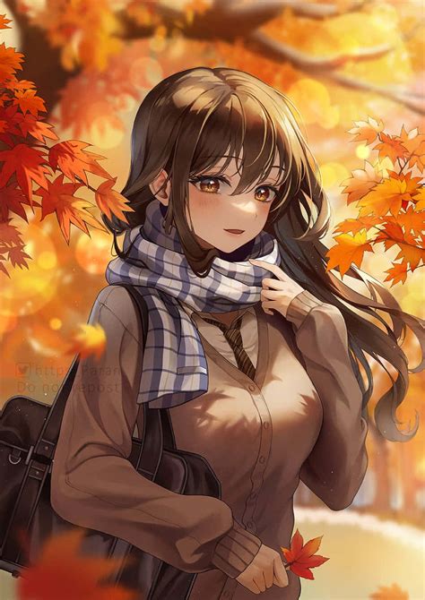 Download Stunning Orange Anime Girl During Autumn Wallpaper ...