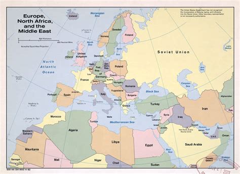 Large political map of Europe, North Africa and the Middle East - 1982 ...