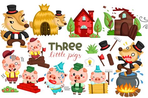 Three Little Pigs Storytime Clipart Graphic by Inkley Studio · Creative ...