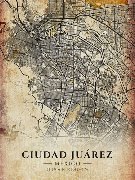 Ciudad Juarez Vintage Map Poster - Winter Museo