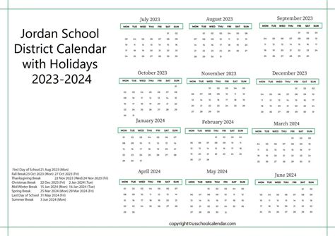 Jordan School District Calendar with Holidays 2023-2024