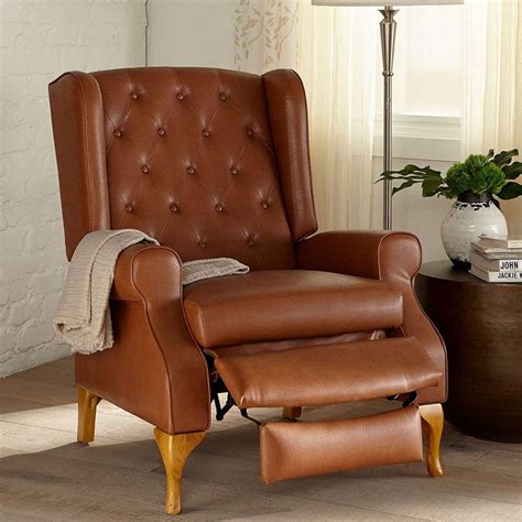 reclining wingback chair small footprint with back button tufting ...