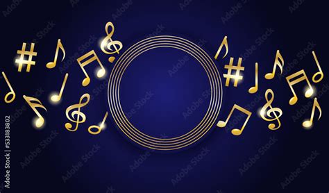 Music notes melody background. Gold notes symbols on dark blue ...