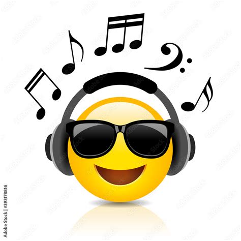 Listening music emoji cartoon Stock Vector | Adobe Stock