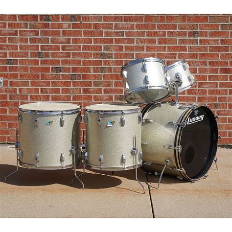 70s Ludwig 5 piece Silver Sparkle Hollywood Blue & Olive Kit | Reverb