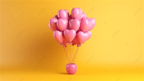 A Cluster Of Pink Heart Shaped Balloons Against A Yellow Wall 3d Render ...