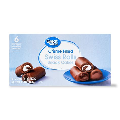 Great Value Creme Filled Swiss Rolls Snack Cakes, 13 oz, 6 Count ...