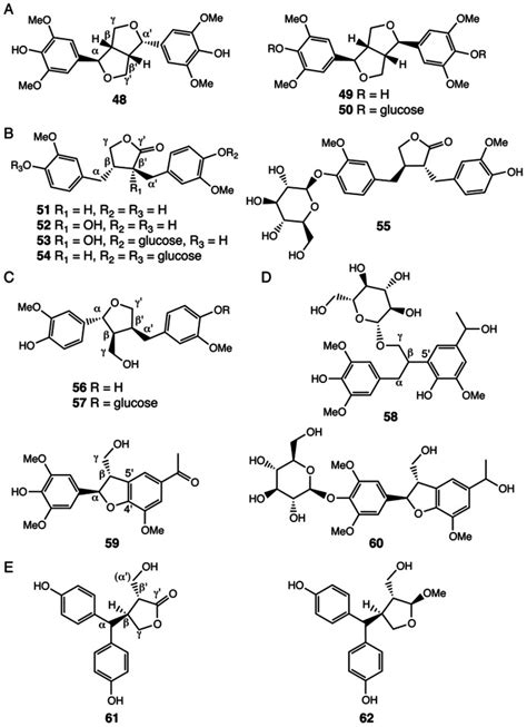 Lignans identified from Selaginella. (A) Lignans with the β-β′/ γ-O-α ...