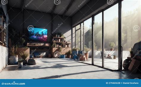 3d Rendering of a Modern. Spacious Warehouse Garage Interior with ...