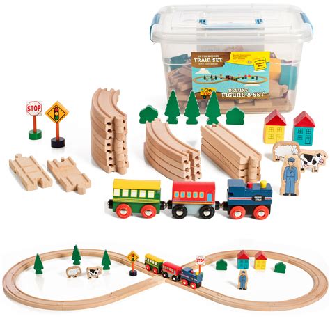 On Track USA Wooden Train Set Figure 8 Wooden Train Track Set, 35 Piece ...