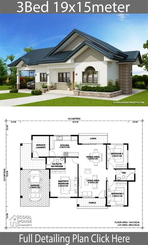 Home design plan 19x15m with 3 Bedrooms - Home Design with Plan ...