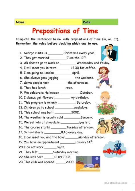 Prepositions of Time | English prepositions, English grammar ...