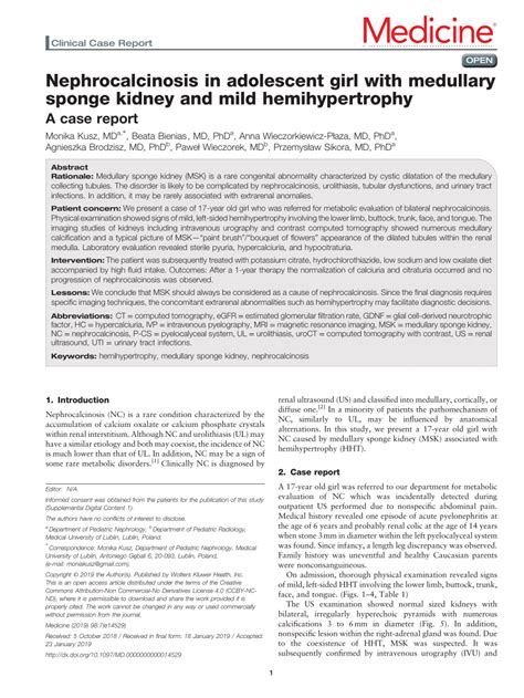 (PDF) Nephrocalcinosis in adolescent girl with medullary sponge kidney ...