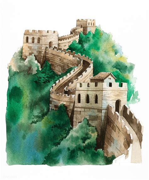 The Great Wall of China painted by watercolor | premium image by ...