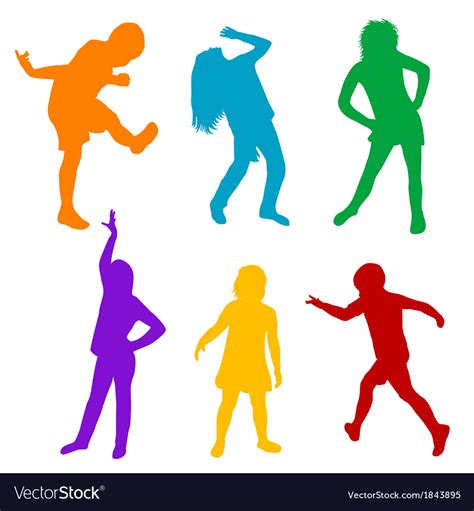 Set of colored silhouettes children playing Vector Image