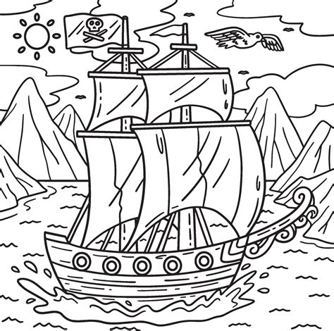 Pirate Ship Coloring Page for Kids 27584366 Vector Art at Vecteezy