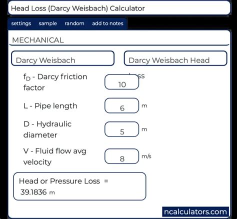 Head Loss (Darcy Weisbach) Calculator