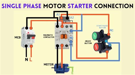 single phase motor starter connection diagram magnetic contactor - YouTube