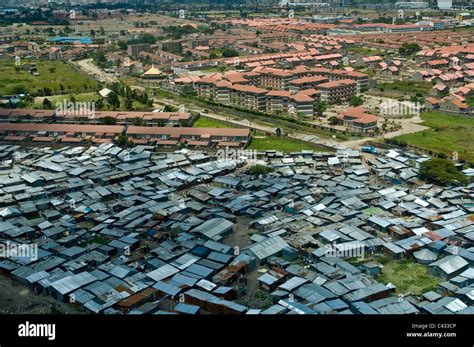 Aerial view of a slum and middle class suburb, Nairobi, Kenya Stock ...