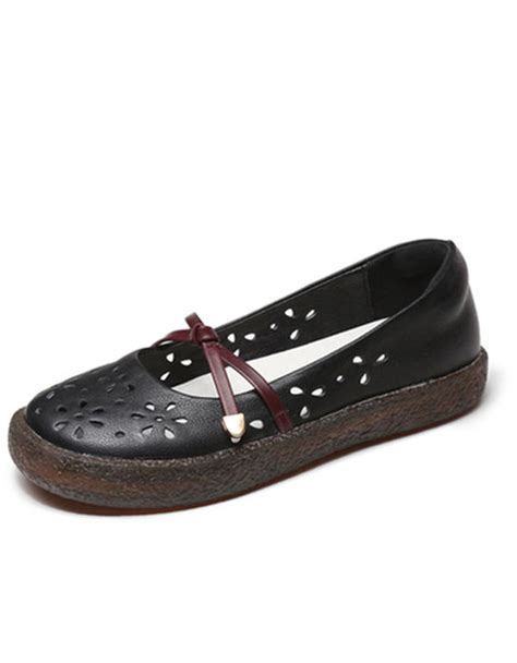 Leather Nurse Shoes Soft Bottom Casual Flats — Obiono