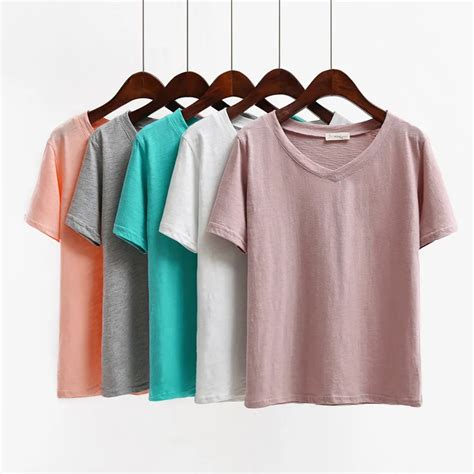 100% Combed Cotton Pure Cotton Shirts Tee Shirt Femme Solid Color 2016 ...