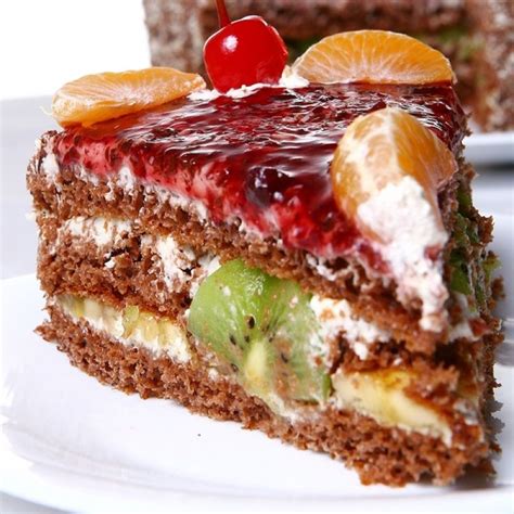 Layered Chocolate Fruit Cake Recipe | Sweet recipes, Chocolate fruit ...