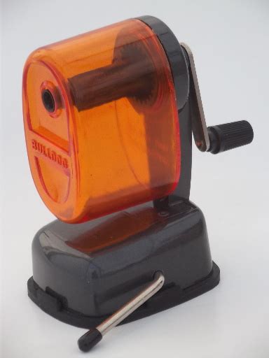 Retro orange pencil sharpener, Bulldog hand crank desktop pencil sharpener