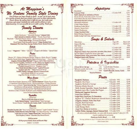 Maggiano's Printable Menu With Prices