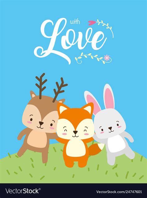 Cute animals love card Royalty Free Vector Image