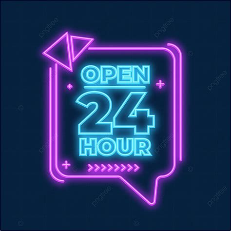 Open 24 Hours Vector Art PNG, Open 24 Hours Neon Sign Design, Open ...