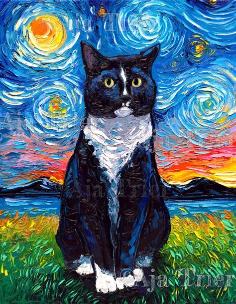 Cat Drawing, Painting & Drawing, Black Cat Painting, Tuxedo Cat Art ...