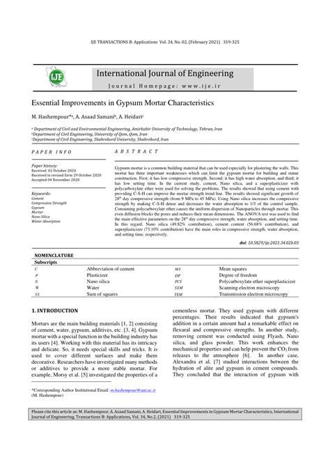 (PDF) Essential Improvements in Gypsum Mortar Characteristics