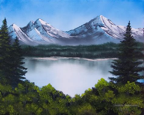 Montagnescape Bob Ross paysages libres Peinture Tableau en Vente