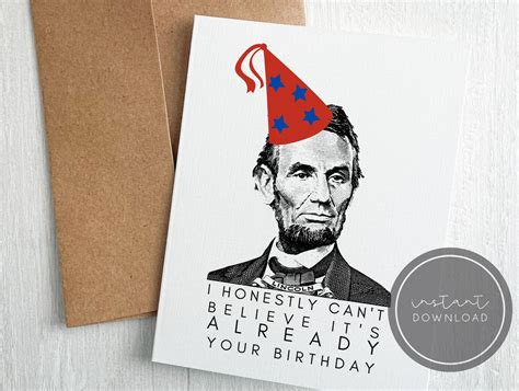 Funny Abe Lincoln Birthday Greeting Card DIGITAL DOWNLOAD - Etsy