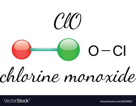 Clo chlorine monoxide molecule Royalty Free Vector Image