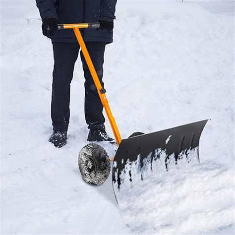 Review Snow Shovel with Wheels Rolling Snow Pusher Shovel Snow Pusher ...