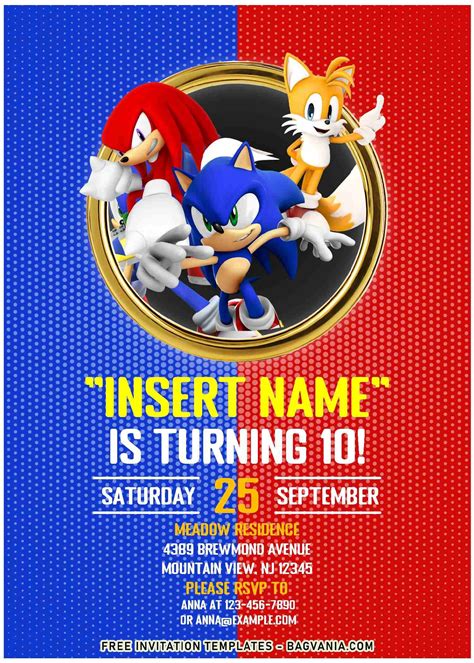 (Free Editable PDF) Sonic The Hedgehog Movie Themed Birthday Invitation ...